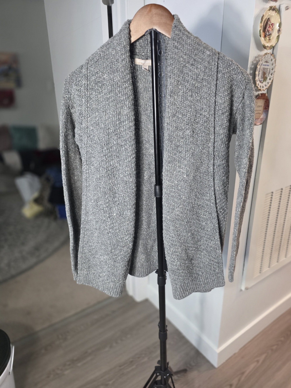 Open-Front Gray Shawl Collar Women’s Sweater Cardigan